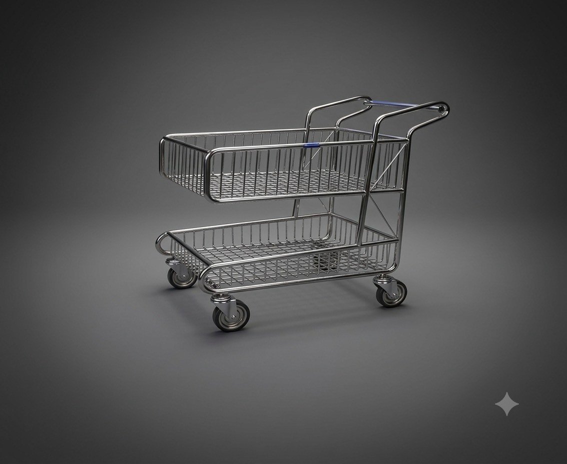 รถเข็นของ 2 ชั้น Utility Cart ขนาดตะกร้าบน 50 x75 x25 CM. ขนาดตะกร้าล่าง 50 x75 x15 CM. 
